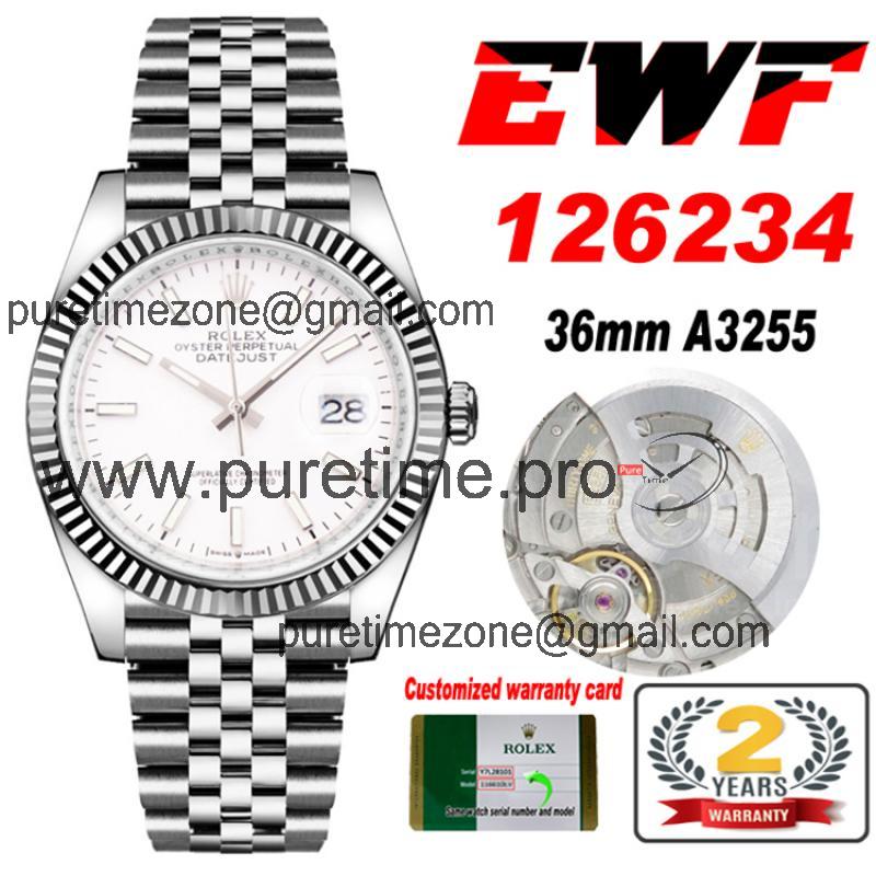 EWF Datejust 36 126234 A3235 Automatic Unisex Watch Fluted Bezel White Stick 904L SS Jubilee Bracelet Best Edition