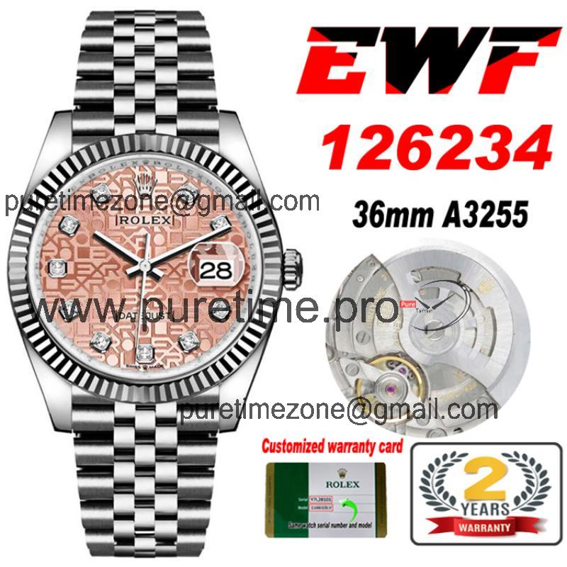 EWF Datejust 36 126234 A3235 Automatic Unisex Watch Fluted Veige LOGO Diamonds 904L SS Jubilee Bracelet Best Edition