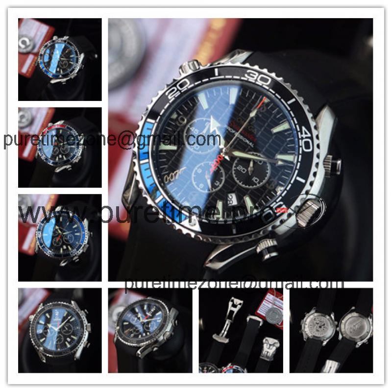 Replica Seamaster Japan OS Quartz Chronograph Movement Mens Watch Black Dial Rubber Strap E286