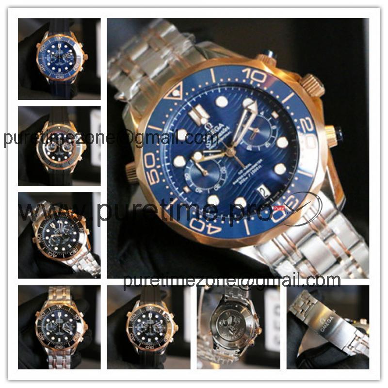 Replica Seamaster Japan VK Quartz Chronograph Movement Mens Watch Blue Dial Two Tone Rose Gold E287