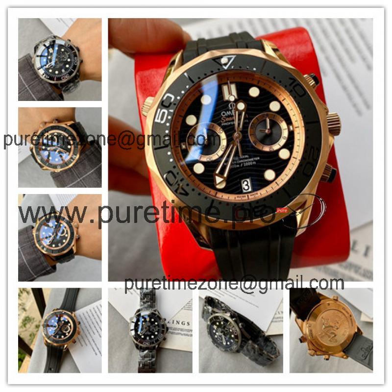 Replica Seamaster Japan VK Quartz Chronograph Movement Mens Watch Black Dial Rubber Strap E289