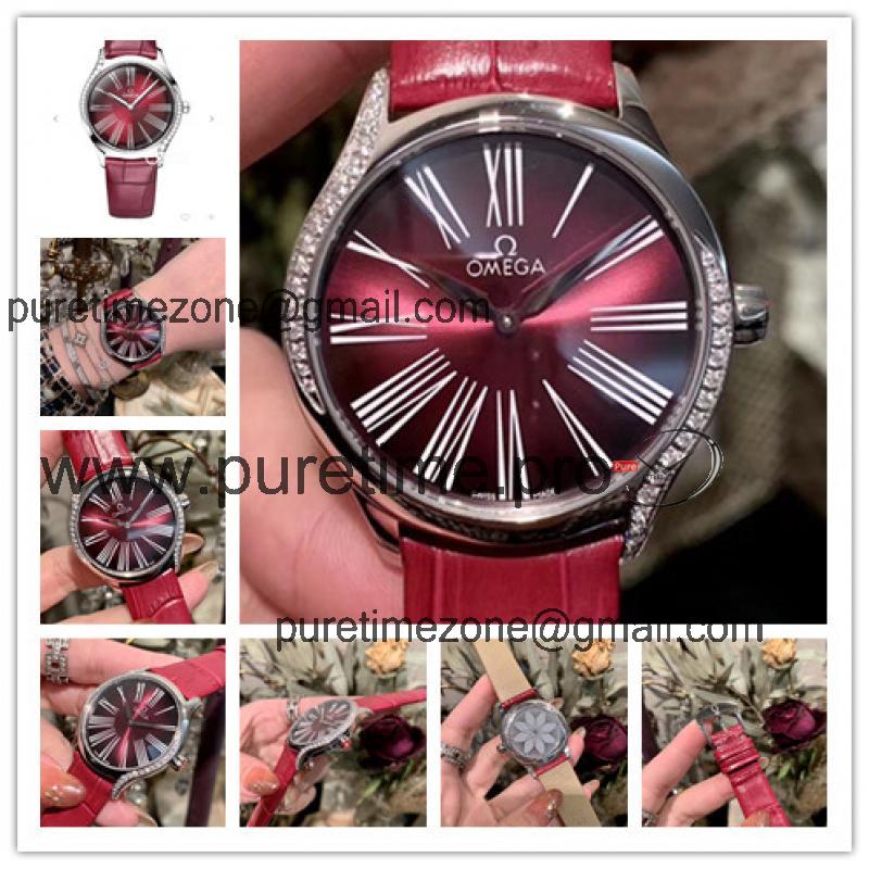 Replica De Ville Swiss Quartz Movement Womens Watch Purple Dial Diamonds Case Leather Strap E294