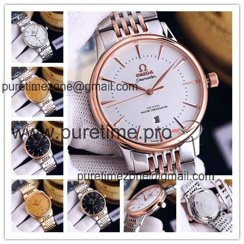 Replica Seamaster Japan Quartz Movement Mens Watch White Dial Two Tone Rose Gold E305