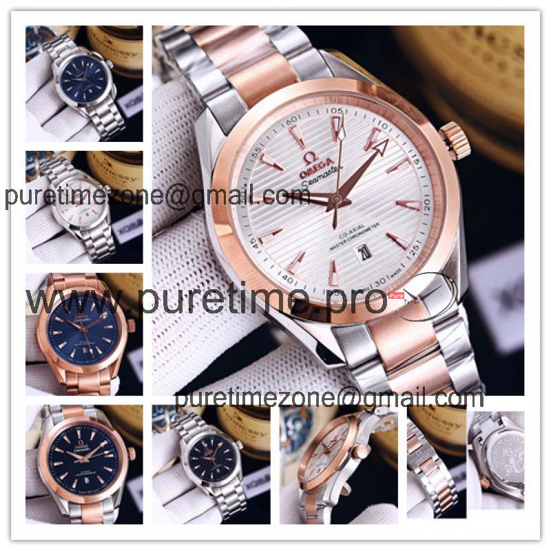 Replica Seamaster Japan Quartz Movement Mens Watch Silver Dial Two Tone Rose Gold B E306