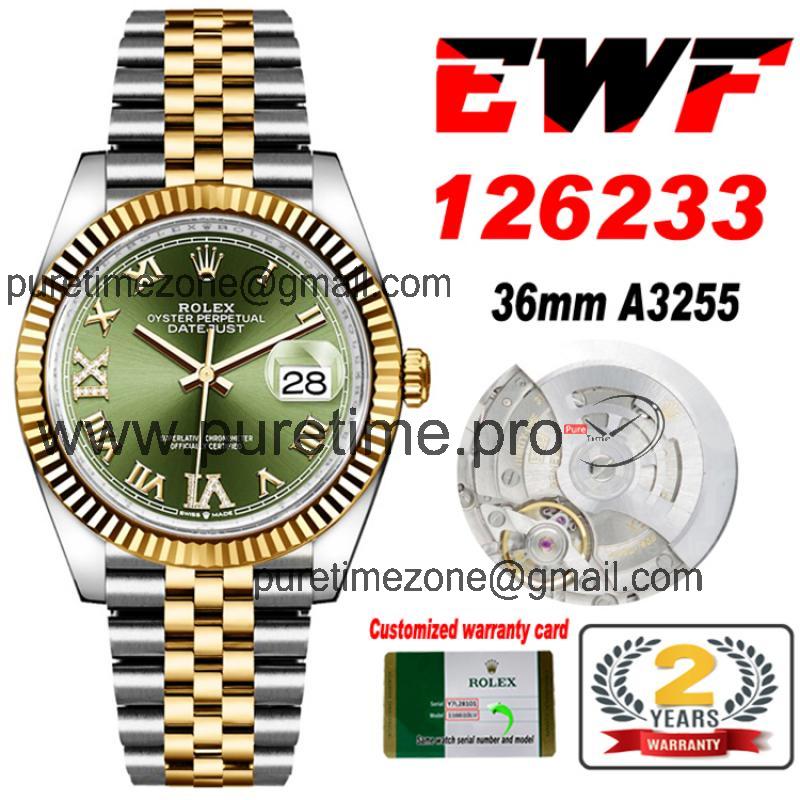 EWF Datejust 36 126233 A3235 Automatic Unisex Watch Two Tone YG  Green Roman Diamond 904L Jubilee Bracelet Best Edition