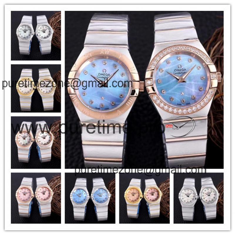 Replica Constellation Japan Quartz Movement Womens Watch Ice Blue Dial Two Tone Rose Gold A E357