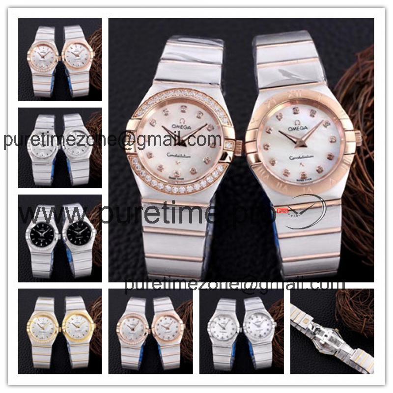 Replica Constellation Japan Quartz Movement Womens Watch Silver Dial Two Tone Rose Gold C E357