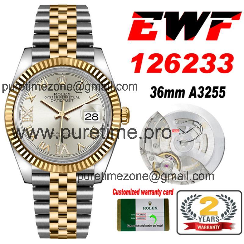 EWF Datejust 36 126233 A3235 Automatic Unisex Watch Two Tone YG Silver Roman Diamond 904L Jubilee Bracelet Best Edition