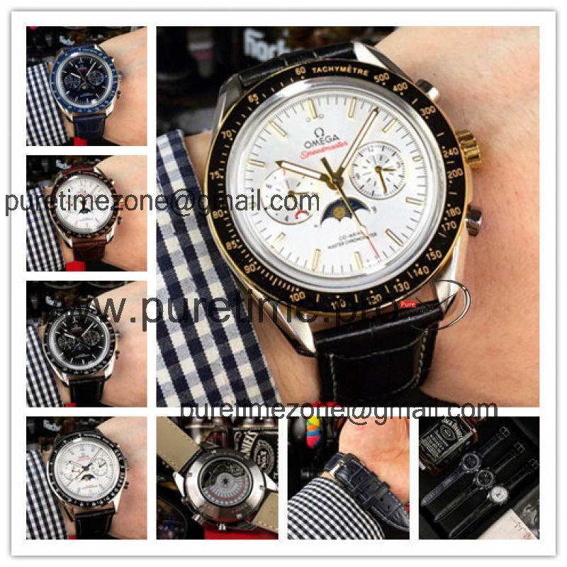 Replica Speedmaster A21j Automatic Movement Mens Watch White Dial Leather Strap E367