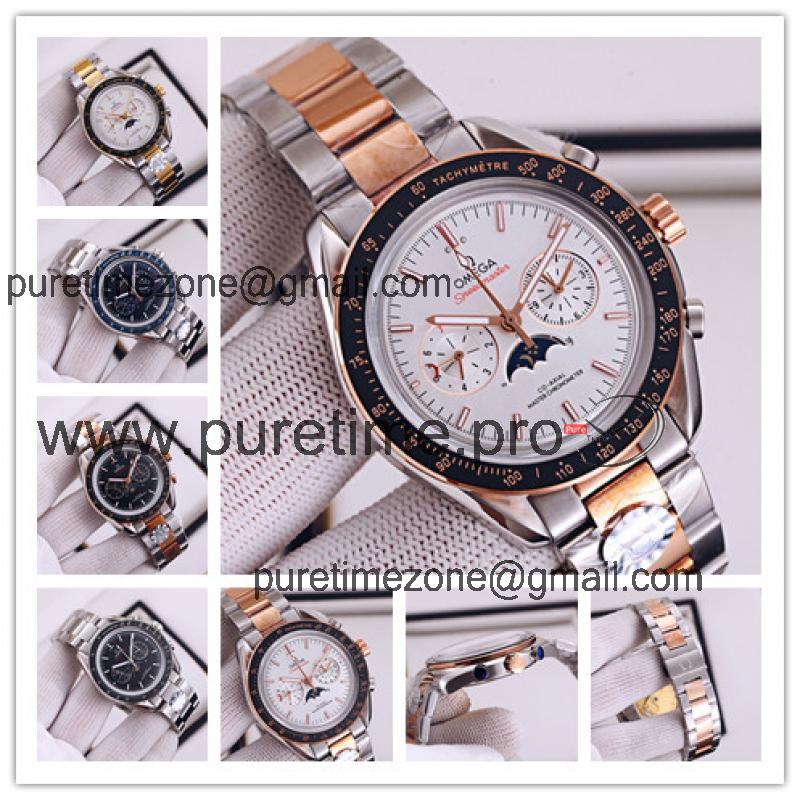 Replica Speedmaster A21j Automatic Movement Mens Watch White Dial Two Tone Rose Gold A E368