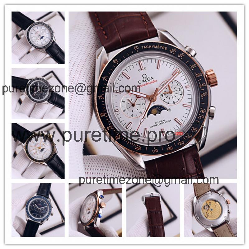 Replica Speedmaster A21j Automatic Movement Mens Watch White Dial Leather Strap B E368