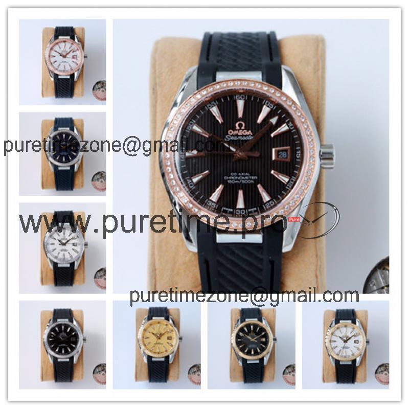 Replica Seamaster A21j Automatic Movement Mens Watch Black Dial Diamonds Case Rubber Strap E375