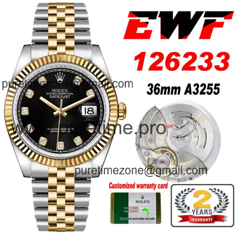 EWF Datejust 36 126233 A3235 Automatic Unisex Watch Two Tone YG Black Diamond Dial 904L Jubilee Bracelet Best Edition