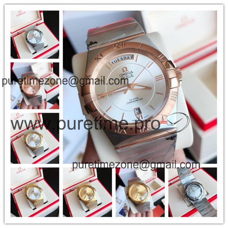 Replica Constellation Japan Miyota 8215 Automatic Mens Watch Silver Dial Two Tone Rose Gold B E379