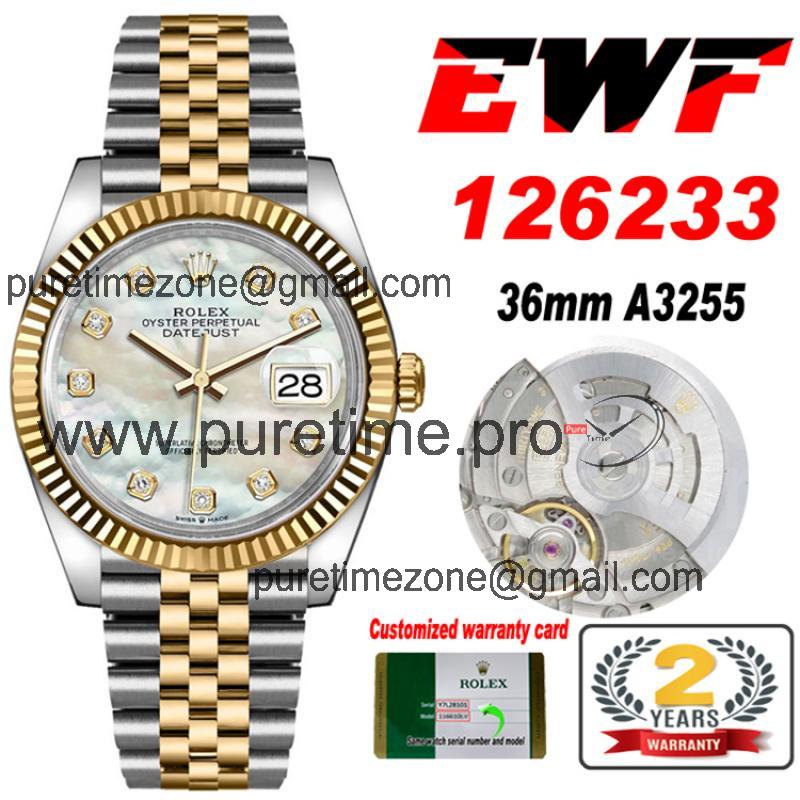 EWF Datejust 36 126233 A3235 Automatic Unisex Watch Two Tone YG MOP Diamonds Dial 904L Jubilee Bracelet Best Edition