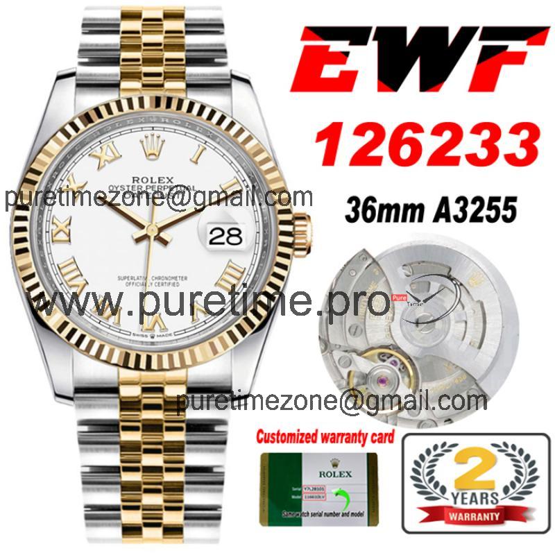 EWF Datejust 36 126233 A3235 Automatic Unisex Watch Two Tone YG White Roman Dial 904L Jubilee Bracelet Best Edition