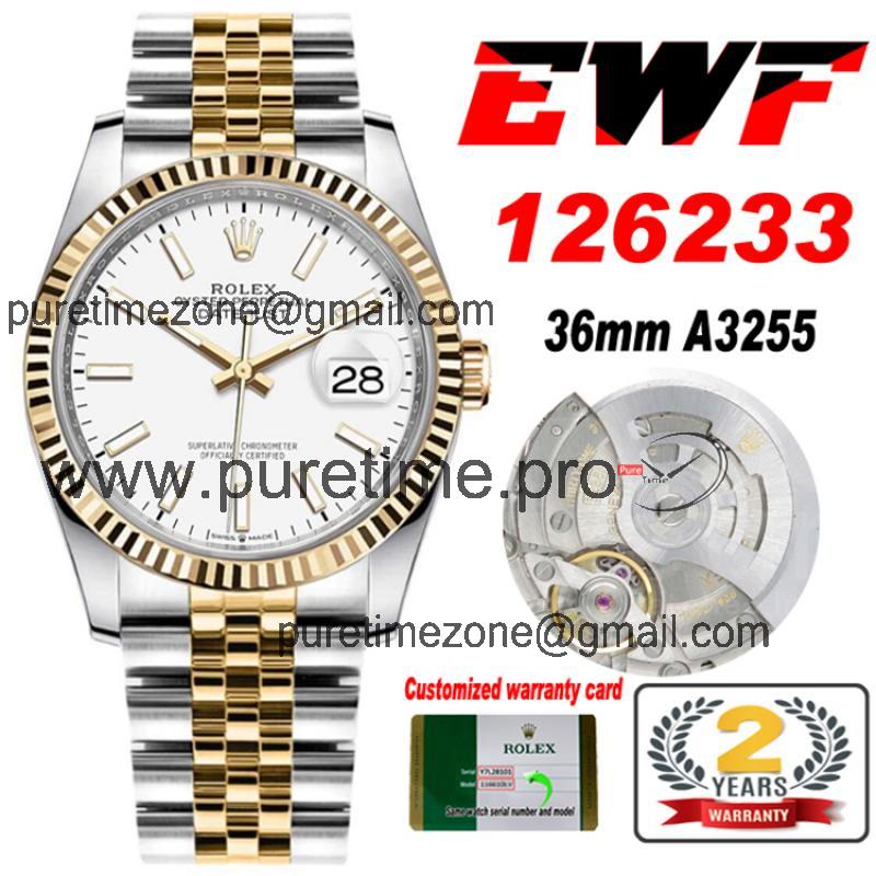 EWF Datejust 36 126233 A3235 Automatic Unisex Watch Two Tone YG White Stick Dial 904L Jubilee Bracelet Best Edition