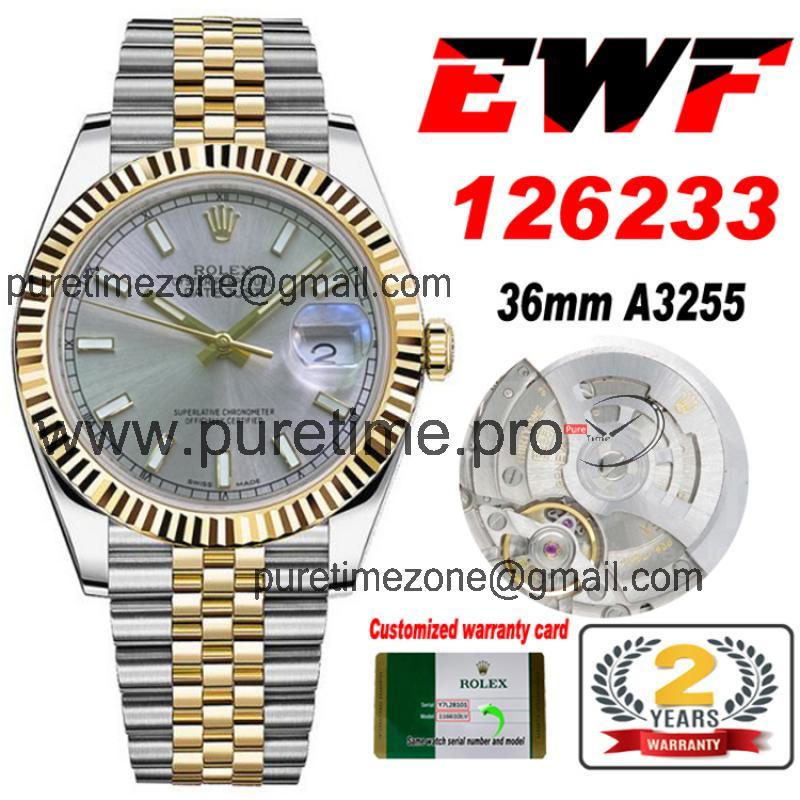 EWF Datejust 36 126233 A3235 Automatic Unisex Watch Two Tone YG Silver Stick Dial 904L Jubilee Bracelet Best Edition