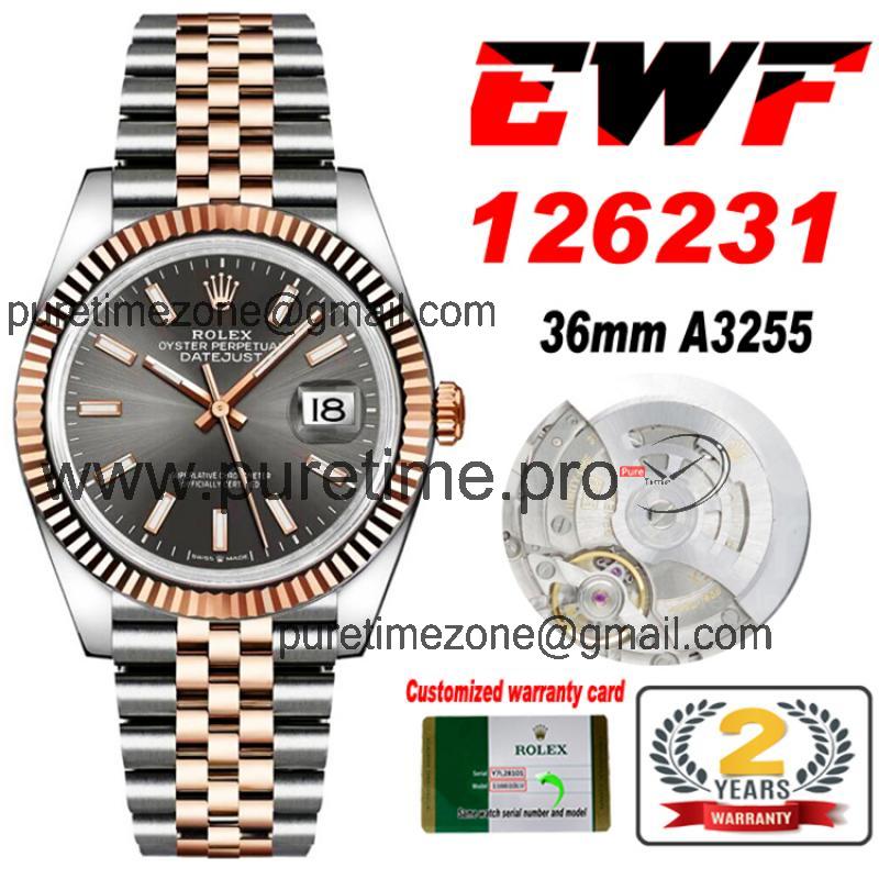 EWF Datejust 36 126233 A3235 Automatic Unisex Watch Two Tone RG Rhodium Grey Stick 904L Jubilee Bracelet Best Edition