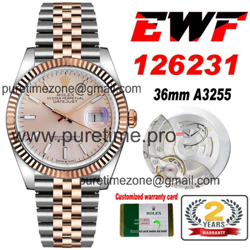 EWF Datejust 36 126233 A3235 Automatic Unisex Watch Two Tone RG Gold Stick Dial 904L Jubilee Bracelet Best Edition