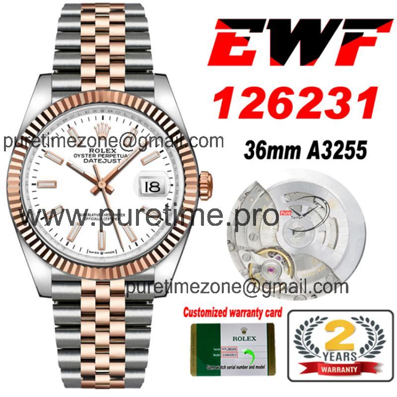 EWF Datejust 36 126233 A3235 Automatic Unisex Watch Two Tone RG White Stick Dial 904L Jubilee Bracelet Best Edition