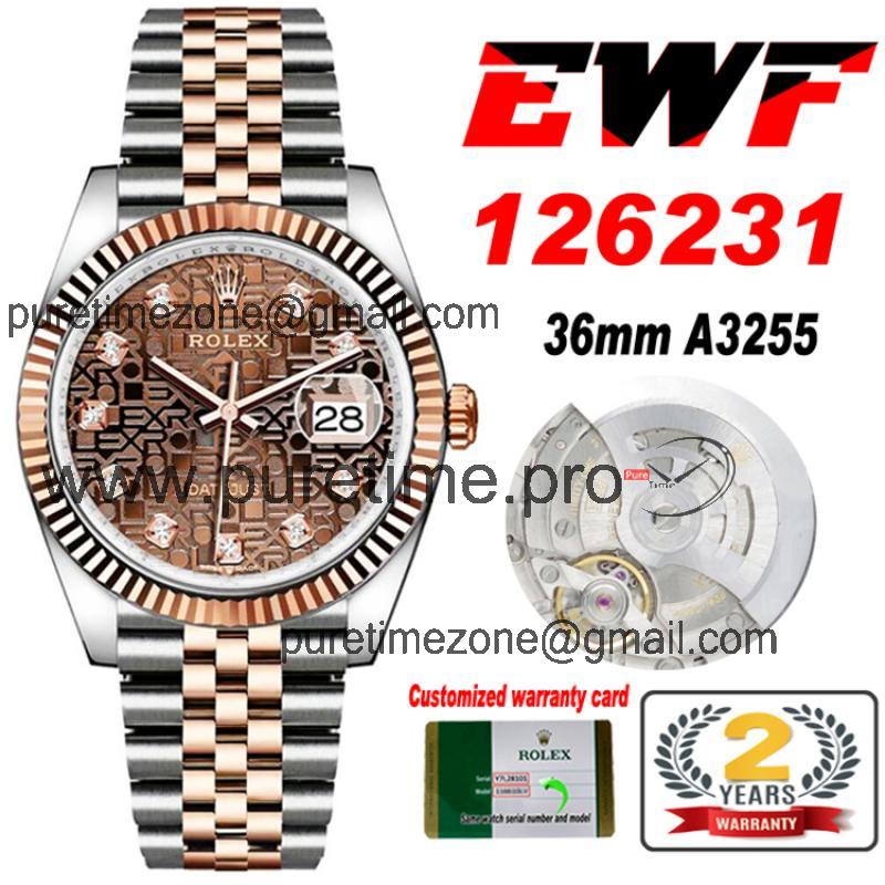 EWF Datejust 36 126233 A3235 Automatic Unisex Watch Two Tone RG Brown Logo Diamond Dial 904L Jubilee Bracelet Best Editi