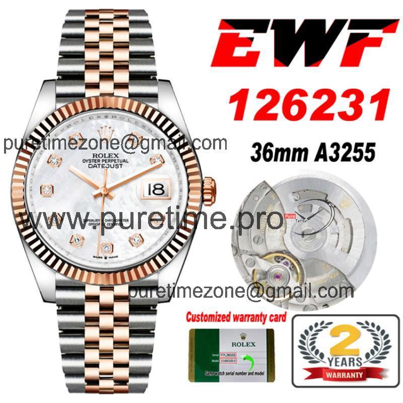 EWF Datejust 36 126233 A3235 Automatic Unisex Watch Two Tone RG MOP Diamond Dial 904L Jubilee Bracelet Best Edition