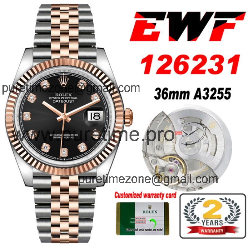 EWF Datejust 36 126233 A3235 Automatic Unisex Watch Two Tone RG Black Diamond Dial 904L Jubilee Bracelet Best Edition