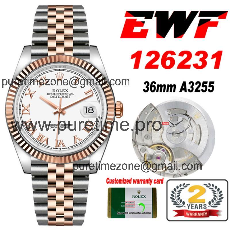 EWF Datejust 36 126233 A3235 Automatic Unisex Watch Two Tone RG White Roman Dial 904L Jubilee Bracelet Best Edition