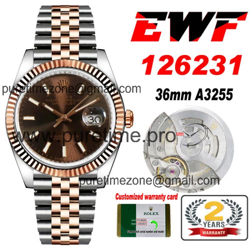 EWF Datejust 36 126233 A3235 Automatic Unisex Watch Two Tone RG Brown Stick Dial 904L Jubilee Bracelet Best Edition