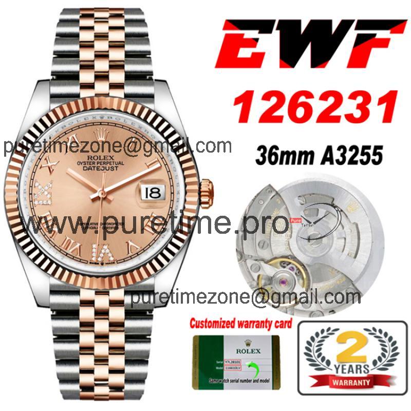 EWF Datejust 36 126233 A3235 Automatic Unisex Watch Two Tone RG Champagne Stick Dial 904L Jubilee Bracelet Best Edition