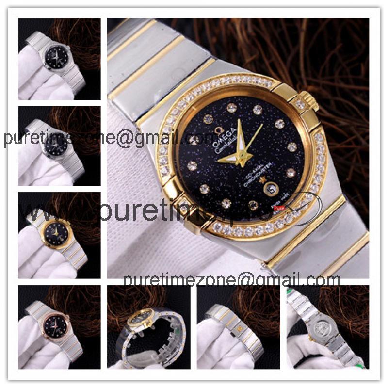 Replica Constellationto Japan Quartz Movement Womens Watch Starry Sky Dial Diamonds Case Two Tone Yellow Gold E383