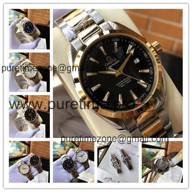 Replica Seamaster A2813 Automatic Movement Mens Watch Black Dial Two Tone Yellow Gold A E387