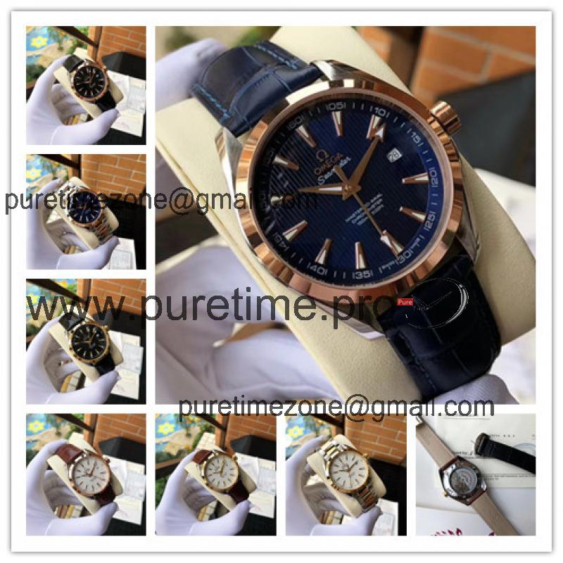 Replica Seamaster A2813 Automatic Movement Mens Watch Blue Dial Leather Strap B E387