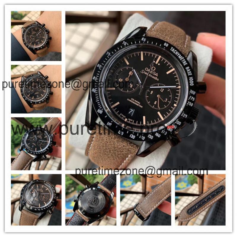 Replica Speedmaster A21j Automatic Movement Mens Watch Black Dial Leather Strap E400