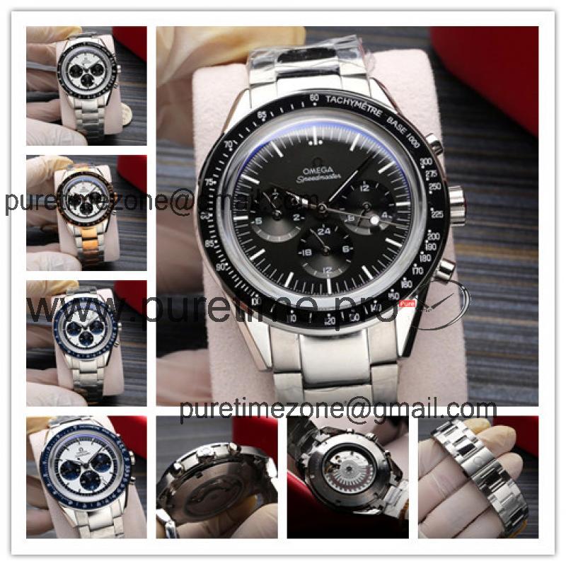 Replica Speedmaster A21j Automatic Movement Mens Watch Black Dial Stainless Steel A E405