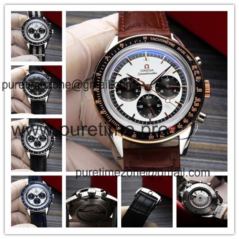 Replica Speedmaster A21j Automatic Movement Mens Watch White Dial Leather Strap B E405