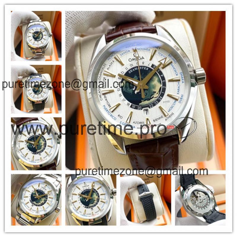 Replica Seamaster 8900 Automatic Movement Mens Watch White Dial Leather Strap A E412