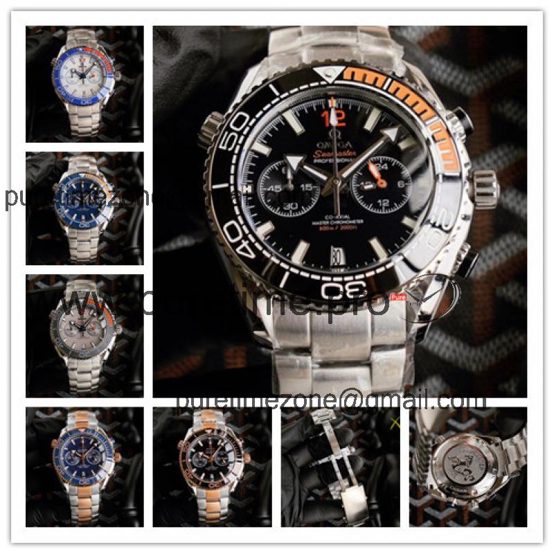 Replica Seamaster Japan VK Quartz Chronograph Movement Mens Watch Black Dial Stainless Steel E419