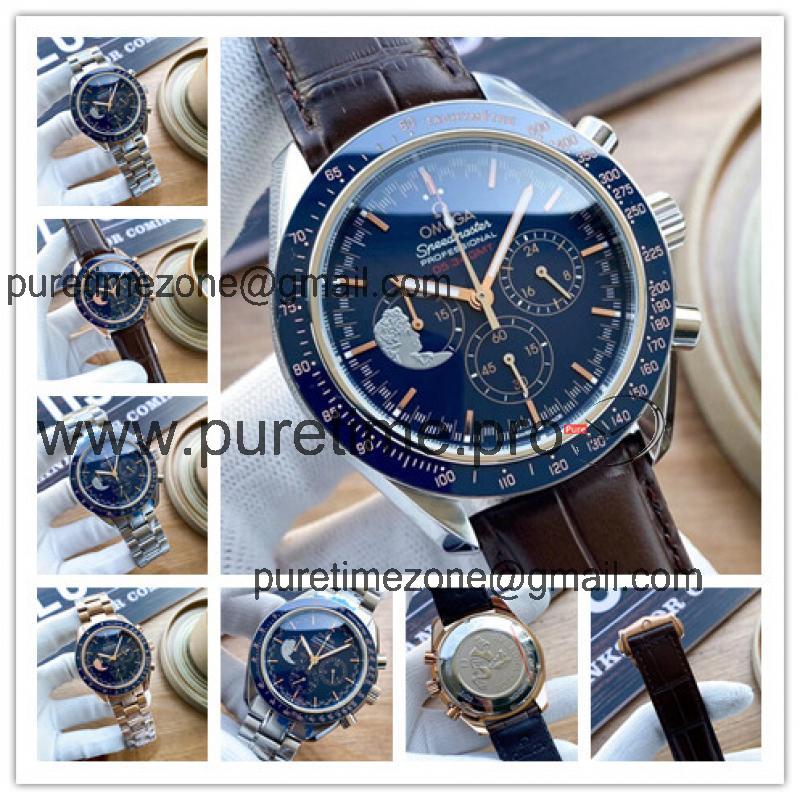 Replica Speedmaster A21j Automatic Movement Mens Watch Blue Dial Leather Strap A E425