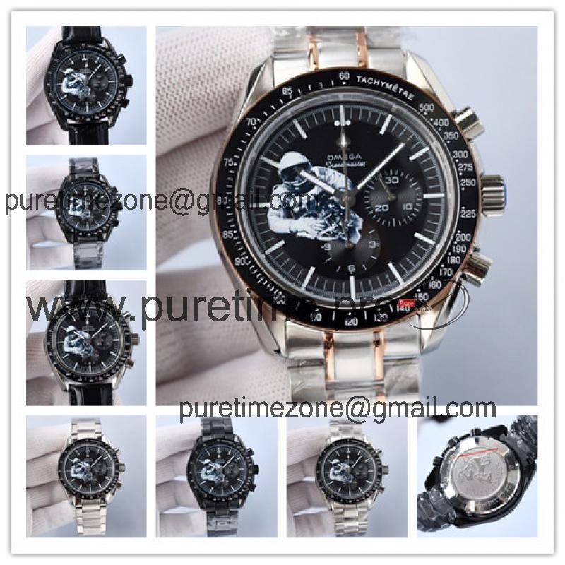 Replica Speedmaster Japan VK Quartz Chronograph Movement Mens Watch Black Dial Two Tone Rose Gold A E436