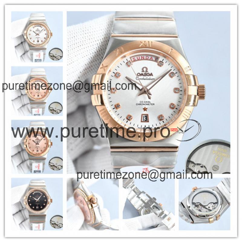 Replica Constellation Japan Miyota 8285 Automatic Mens Watch Silver Dial Two Tone Rose Gold C E441