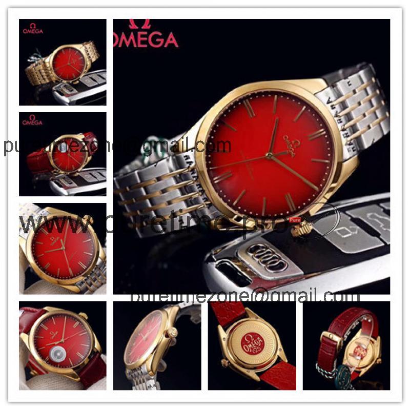 Replica De Ville Japan Miyota 821A Automatic Movement Mens Watch Red Dial Two Tone Yellow Gold G19