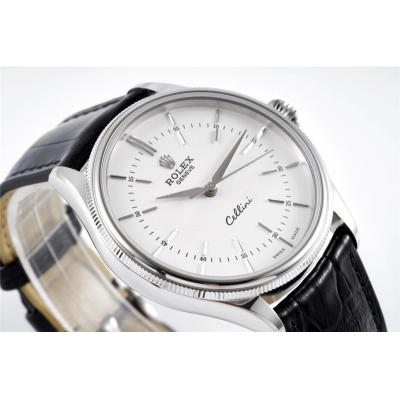 Cellini 50509 Cal A3132 Automatic Mens Watch Best Edition KZF 39mm Steel Case White Dial Black Leather Strap