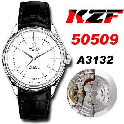 Cellini 50509 Cal A3132 Automatic Mens Watch Best Edition KZF 39mm Steel Case White Dial Black Leather Strap