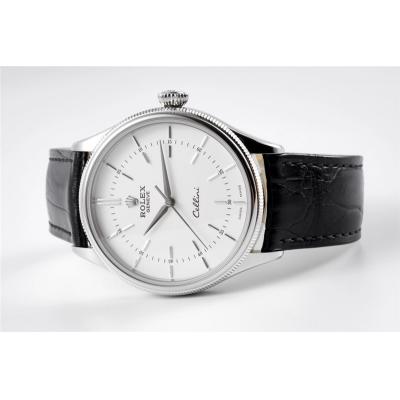 Cellini 50509 Cal A3132 Automatic Mens Watch Best Edition KZF 39mm Steel Case White Dial Black Leather Strap