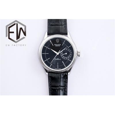 EWF Cellini Date 50519 A3165 Automatic Mens Watch 39mm Black Dial Leather Strap Best Edition