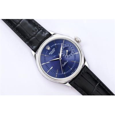 EWF Cellini Date 50519 A3165 Automatic Mens Watch 39mm Blue Dial Leather Strap Best Edition