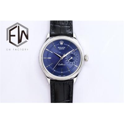 EWF Cellini Date 50519 A3165 Automatic Mens Watch 39mm Blue Dial Leather Strap Best Edition