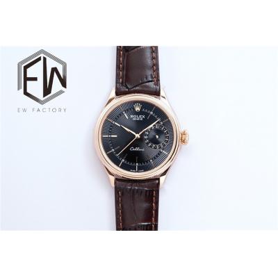 EWF Cellini Date 50515 A3165 Automatic Mens Watch 39mm RG Black Dial Leather Strap Best Edition